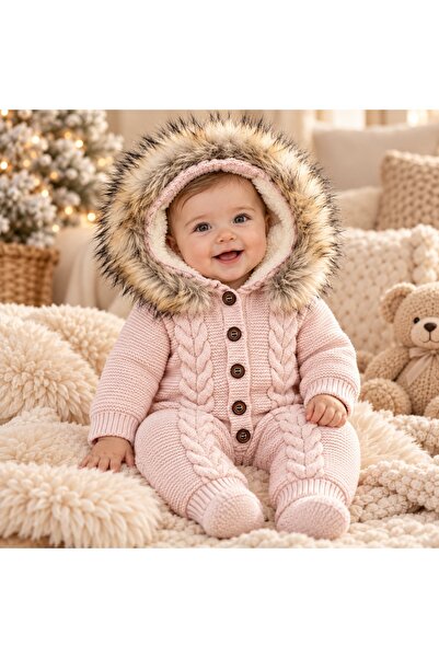 Pure Boutique Combinezon bebe premium din lana naturala cu blanita naturala s...