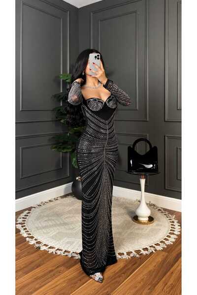 Velora Dresses فستان سهره اسود بالكريستال فخم