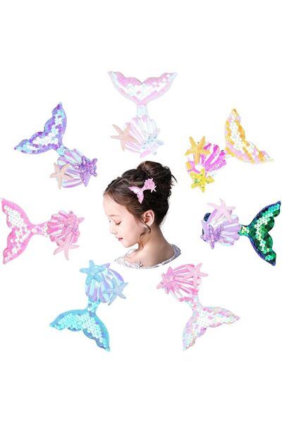Tazweeq 7Pcs Mermaid Medium Hair Clips, Starfish Hair Clip Shell Hair Pins, M...