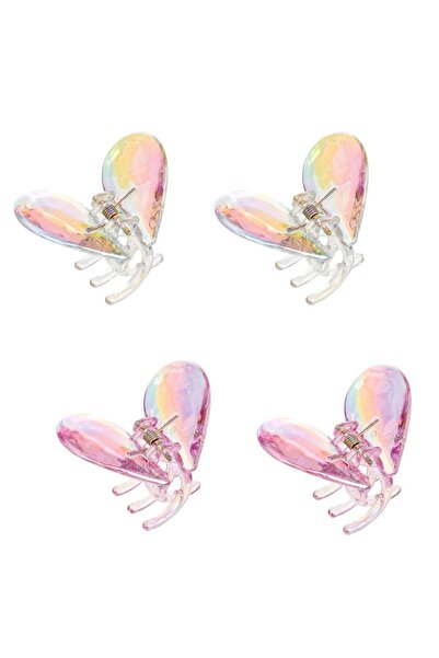 OEM Iridescent Transparent Pink Heart Hair Clips for Women 4.5cm - 4pcs