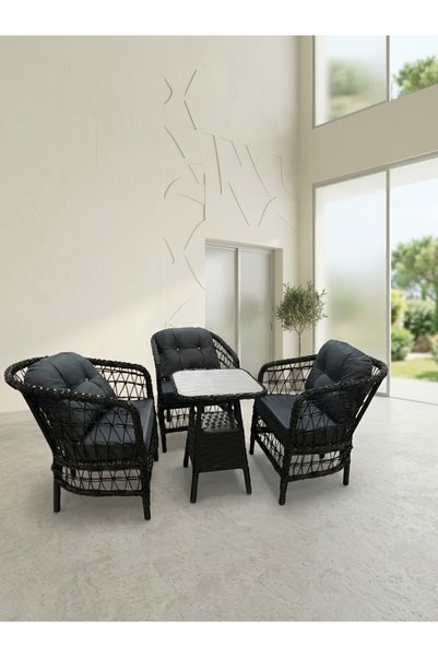 Genel Markalar 1+1+1 LİDYA Rattan Balkon Ve Bahçe Takımı 2 adet Puf Hediyeli