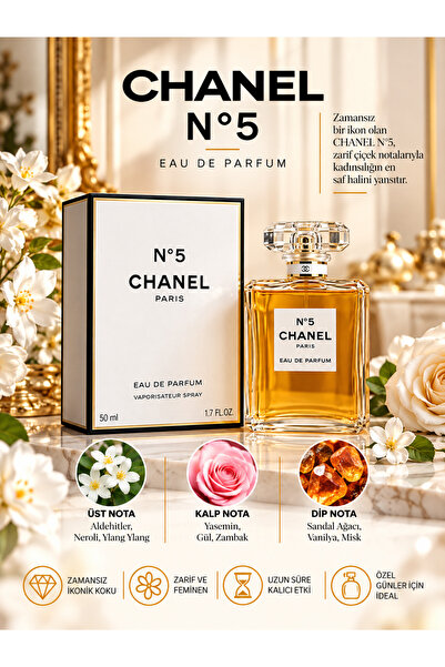Chanel N°5 Eau De Parfum Spray 50 ml – Çiçeksi, Pudramsı ve Odunsu Karakterli...