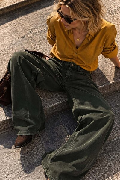 ibeeka Pantaloni Forest Vintage cu croială largă din Lyocell - Tencel, cu pot...