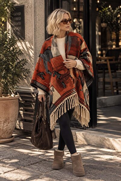 ibeeka Equestrian Heritage Patterned Tasseled Poncho