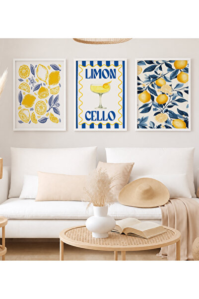 VOBA STORE SET DE PICTURI DECORATIVE CU TEMATICĂ LIMONCELLO, CU CADRU, 3 PIESE