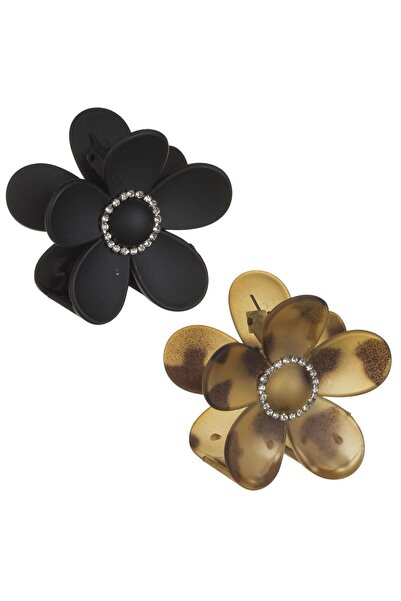 OEM Clame Par Floare Mata Neagra Maro cu Stras Argintiu pentru Femei 7cm - 2buc