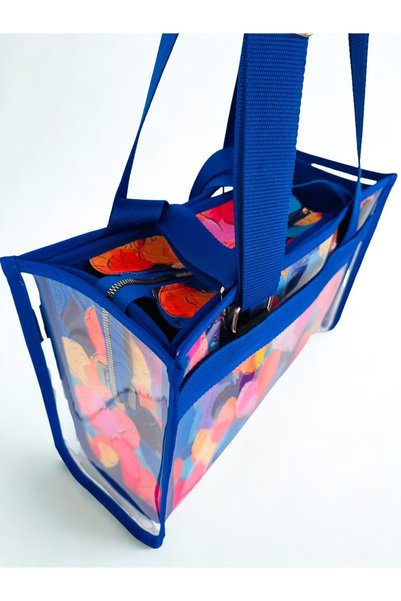 MORA BAG Carrying Bag with Transparent Bag Watercolor Hearts/ Saks Blue