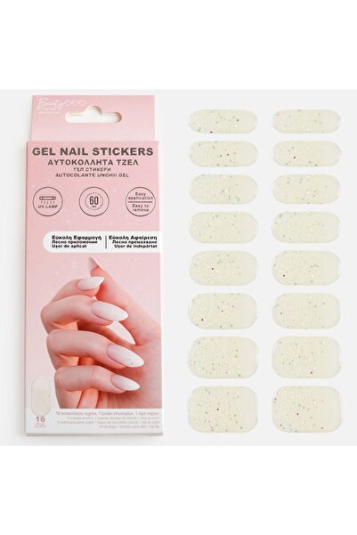 OEM White Gel Nail Stickers with Glitter - 16pcs