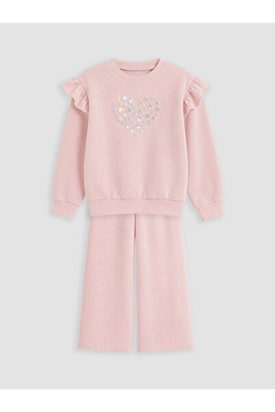 LC Waikiki LCW Kids Pembe Bisiklet Yaka Nakışlı Kız Çocuk Takım