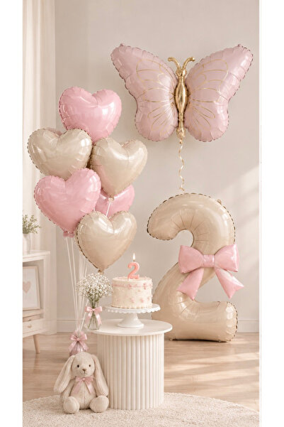 Öztürkpartievi Birthday Balloon Set – Butterfly Themed Pink Heart and Number ...
