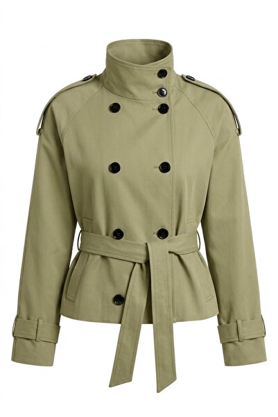 Lovely butik Jachetă scurtă tip trench cu guler înalt, detalii epoleți și curea