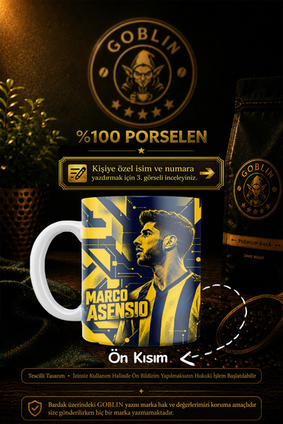 Goblin Kişiye Özel İsimli Numaralı Dijital İmzalı Marco Asensio Baskılı Kupa ...