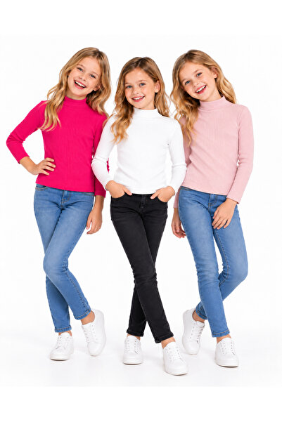 BABİDO Ribanalı yarım Boğazlı Kız Çocuk boğazlı badi 3 Renk (3adet) Pembe. Be...