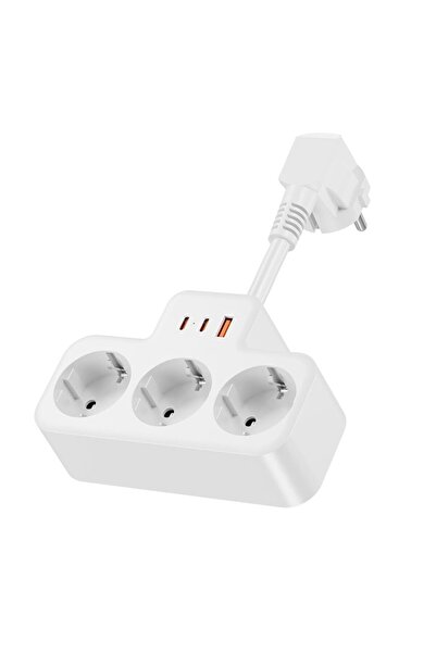 sonx Çok Fonksiyonlu 3'lü Priz Çoğaltıcı - 2x Type-C ve 1x USB-A Şarj Portlu ...