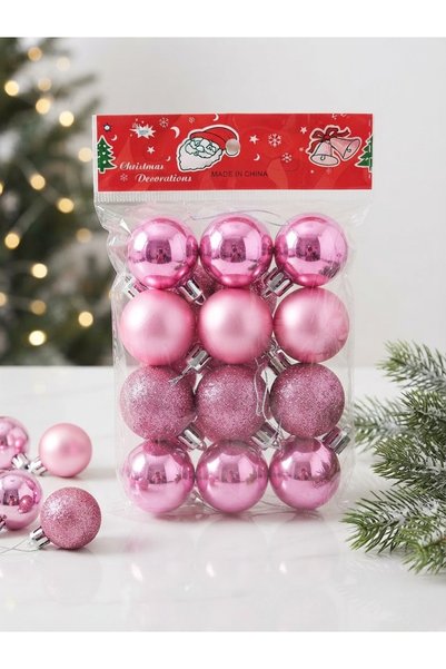 Genel Markalar Pembe Yılbaşı ve Kutlama Mini Süs Topları (12'li Paket)