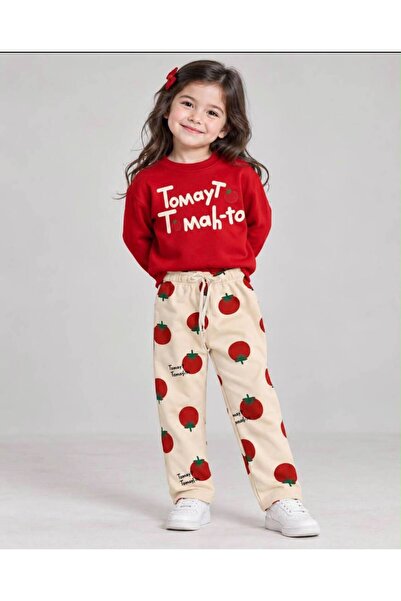 is kids wear Unisex Çocuk Tomayto Baskılı Sweatshirt Ve Eşofman Altı 2 'li Ta...