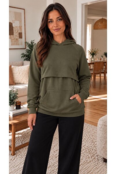Maison La Femme Women's Hooded Breastfeeding Sweatshirt - Long Sleeve Materni...