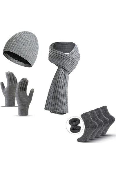 Yelajoy 4 PCS Winter Hat Scarf Gloves Set, Knit Beanie Thermal Cotton Blend C...