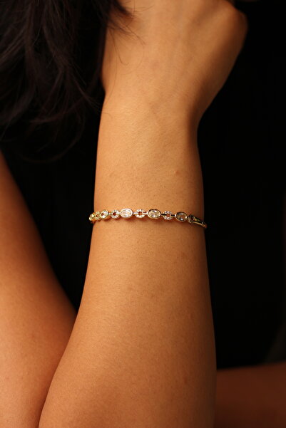 XUPING JEWELRY Oval Taşlı Gold Kelepçe