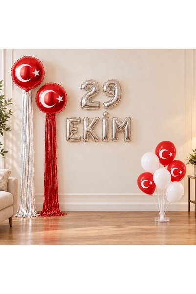 Doğasüs 29 Ekim Balon Süsleme Seti Ay Yıldız Balon Standı