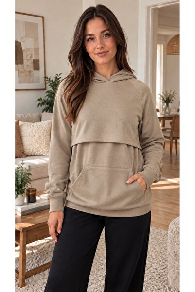 Maison La Femme Women's Hooded Breastfeeding Sweatshirt - Long Sleeve Materni...