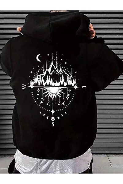 one button Hanorac oversize unisex, rotund, cu imprimeu busolă mare, premium,...