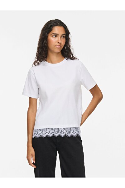 VILA Tricou cu mânecă scurtă VINORA cu dantelă