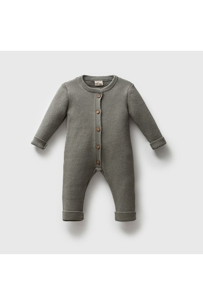 STRAWBABY Baby Knitwear Jumpsuit with Wooden Buttons - Unisex Knitted Long Sl...