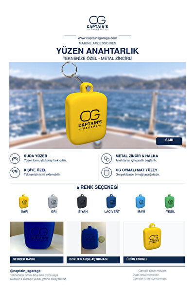 Genel Markalar KİŞİYE ÖZEL BATMAZ SUDA YÜZEN ANAHTARLIK- CAPTAINS GARAGE LOGO...