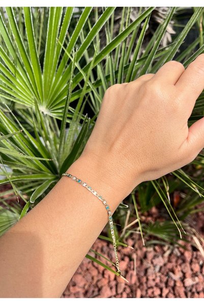 nunu takı White Turquoise Color Detailed Ellipse Chain Bracelet