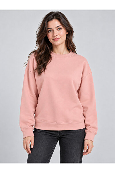 MODA NAZAN Women's Oversize Sweatshirt Crew Neck Drop Shoulder 2 Thread Threa...