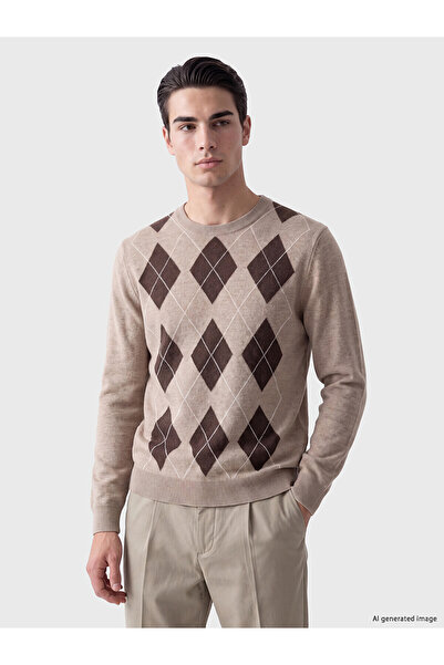LC Waikiki Nevavm Farkıyla Lcwaikiki Classic Beige Knitwear Diamond Patterned...