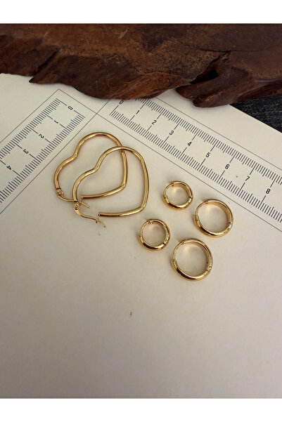 Rupen Kraft 316 L Surgical Steel Set of 6 Heart Hoop Earrings Gold Color Hoop...