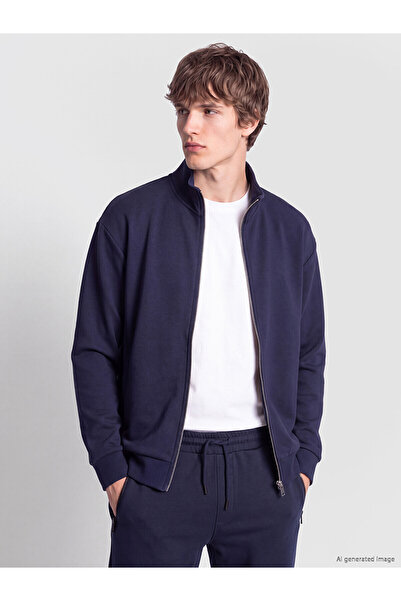 LC Waikiki Nevavm Farkıyla Xside Navy Blue Plain Loose & Baggy Men's Zippered...