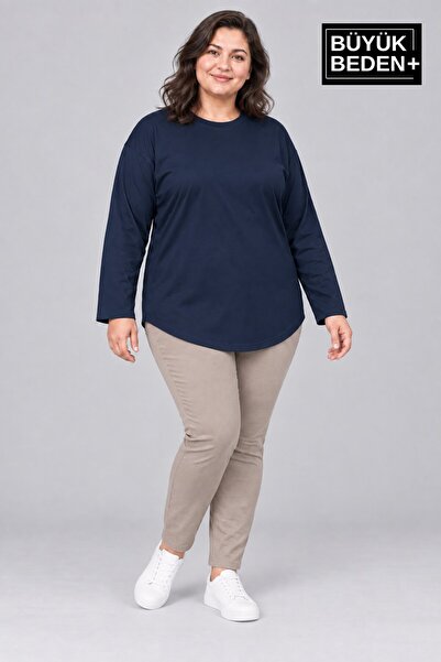 Superlife Süperlife Women's Large Size Crew Neck Single Jersey Slim Long Slee...