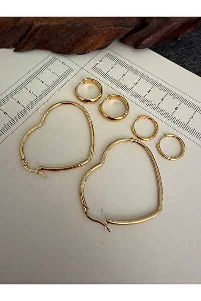 Rupen Kraft 316 L Surgical Steel Set of 6 Heart Hoop Earrings Gold Color Hoop...