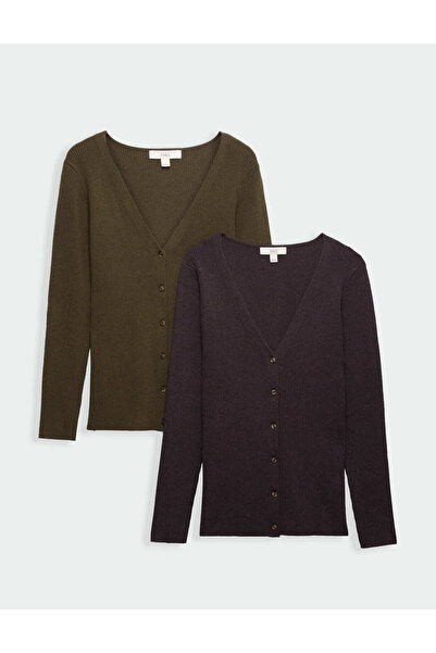 Marks & Spencer 2'li Fitilli V Yaka Slim Fit Hırka