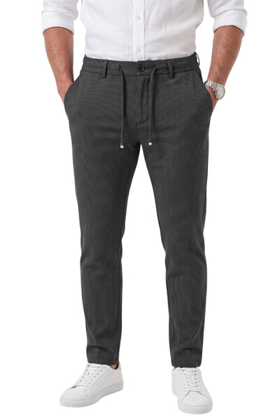 DeepSEA Erkek Slim Fit Çizgili Füme Kumaş Pantolon – İpli Esnek Bel Likralı Spor Pantolon 2700240
