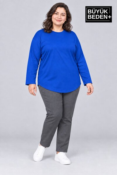 Superlife Süperlife Women's Large Size Crew Neck Single Jersey Slim Long Slee...