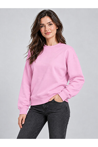 MODA NAZAN Women's Oversize Sweatshirt Crew Neck Drop Shoulder 2 Thread 95% Cotton