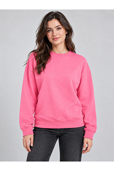MODA NAZAN Women's Oversize Sweatshirt Crew Neck Drop Shoulder 2 Thread 95% C...