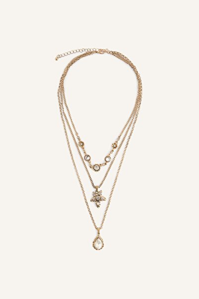 DeFacto Women's Stone-Encrusted Multiple 3-Piece Necklace I7161Axns
