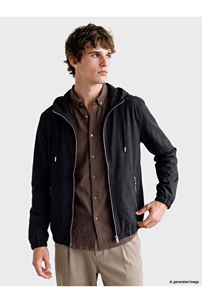 LC Waikiki Nevavm Black Plain Loose & Baggy Men's Zippered Sweatshirt