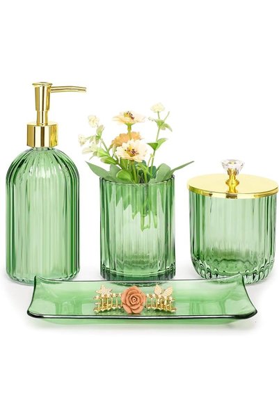 GENERAL طقم إكسسوارات الحمام، 4 قطع من الزجاج، طقم إكسسوارات حمام كامل مع موز...