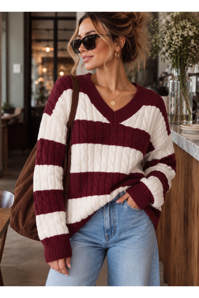 Cherry Butik Hair Knit Striped Knitwear Sweater