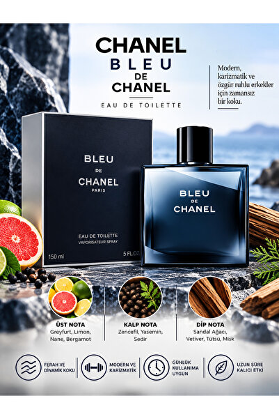 Chanel BLEU DE Eau De Toilette 150 ml – Ferah, Odunsu ve Aromatik Erkek Parfümü