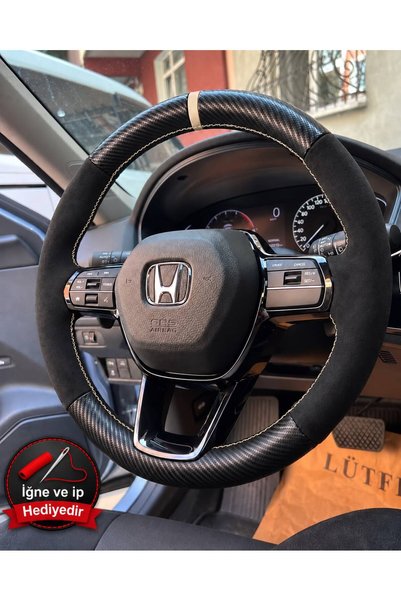 HasAkman Honda Civic FE Dikme Direksiyon Kılıfı Alcantara Süet Mat Karbon Bej...