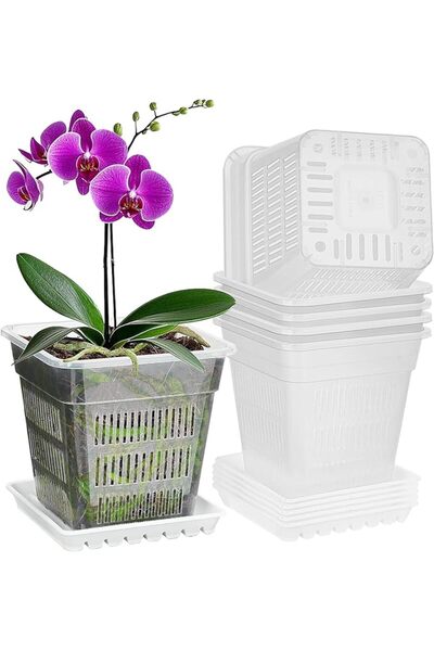SYOSI 6 Pack 6" Clear Plastic Nursery Pots, Square Transparent Orchid Pots wi...