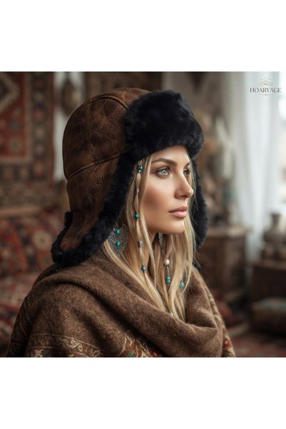 hoaryage Unisex 100% Sheepskin Usanka Genuine Lambskin Pilot Hat with Ears