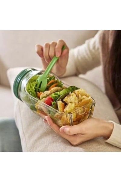 Generic وعاء سلطة محمول مع فتحة جانبية وكوب صلصة مانع للتسرب، عملي للحفاظ على...